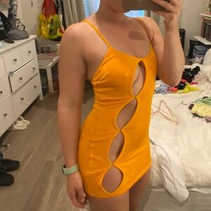 Oh Polly Asymmetric Cut Out Mini Dress in Orange